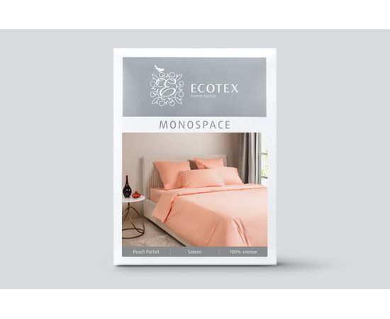 Комплект белья Ecotex, Сатин 1,5-спальный, "Моноспейс" персиковый, наволочки 70х70 - 2шт
