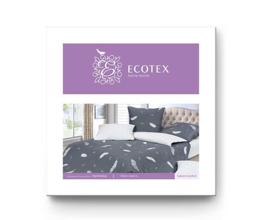 Комплект белья Ecotex, Сатин, 2,0-спальный, "Невесомость" простыня на резинке 160х200, наволочки 4 ш