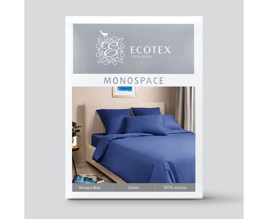 Комплект белья Ecotex, Сатин, Евро, "Моноспейс" темно-синий, наволочки 50х70-2 шт, 70х70-2шт.