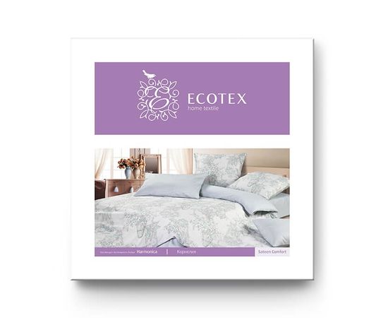 Комплект белья Ecotex, Сатин, Евро, "Корнелия" простыня на резинке 160х200, наволочки 4 шт.