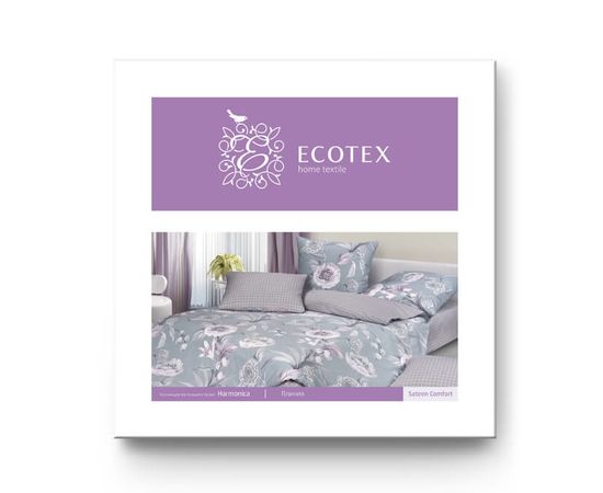 Комплект белья Ecotex, Сатин, Евро, "Плиния" простыня на резинке 160х200, наволочки 4 шт.