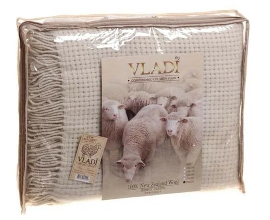 Плед Vladi "Рогожка" 170х205 белый, новозеландская шерсть 70% полиэстер 30%