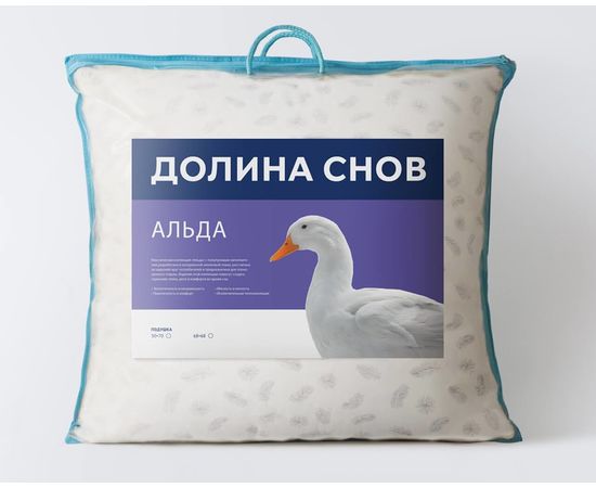 Подушка Ecotex "Альда" 68х68, наполнитель: 50% гусиный пух, 50% перо, чехол: тик
