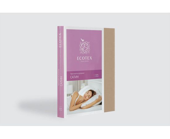 Простыня на резинке Ecotex, Сатин, 90х200х23, персиковая