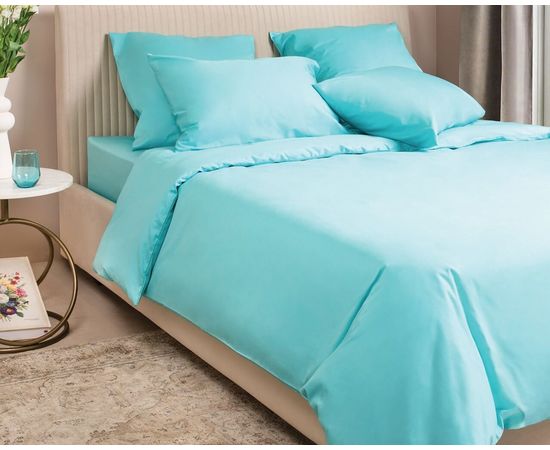 Комплект белья Ecotex, Сатин 1,5-спальный, "Моноспейс" бирюзовый, наволочки 70х70 - 2шт