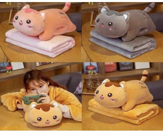 Игрушка-подушка 7я "Кошка" с пледом 100х145, микрофибра, арт. 1331879