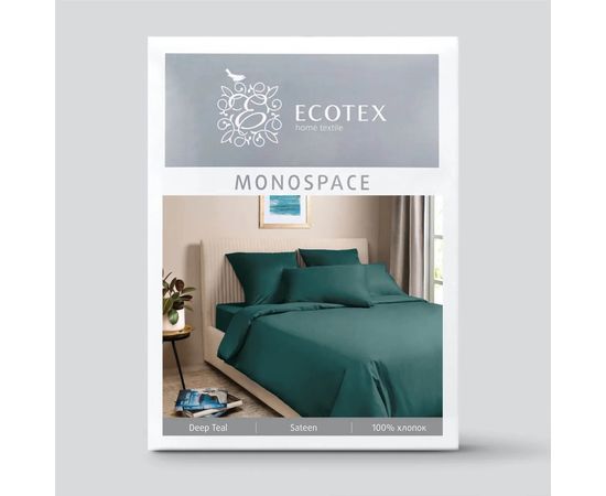 Комплект белья Ecotex, Сатин, Семейный, "Моноспейс" темно-бирюзовый, наволочки 50х70-2 шт, 70х70-2шт